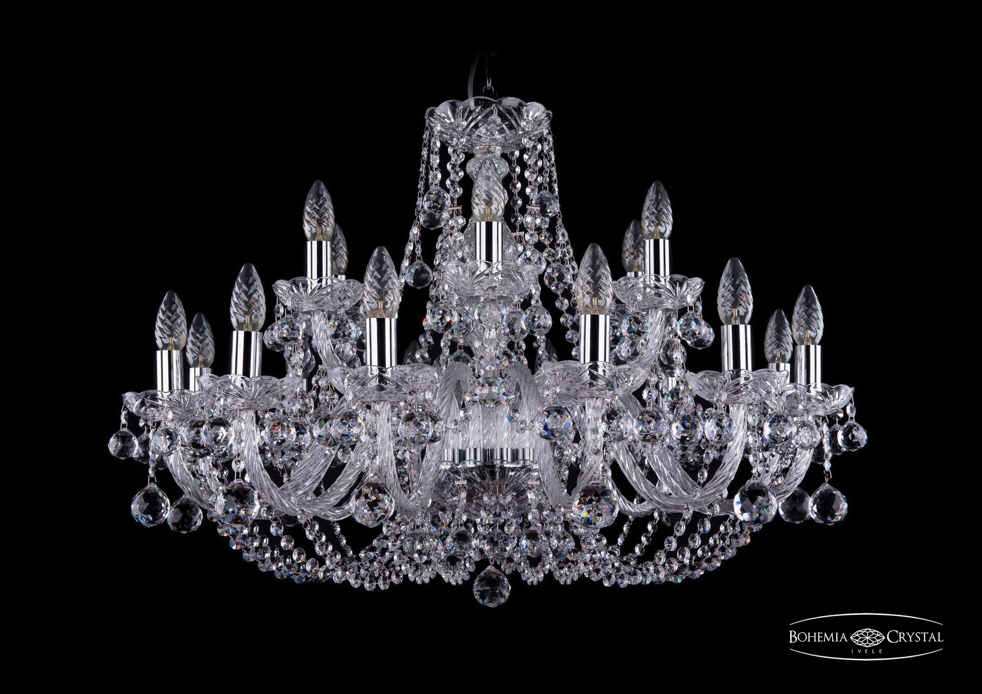 Подвесная хрустальная люстра 1406 Bohemia 1406/12+6/300 Ni Balls