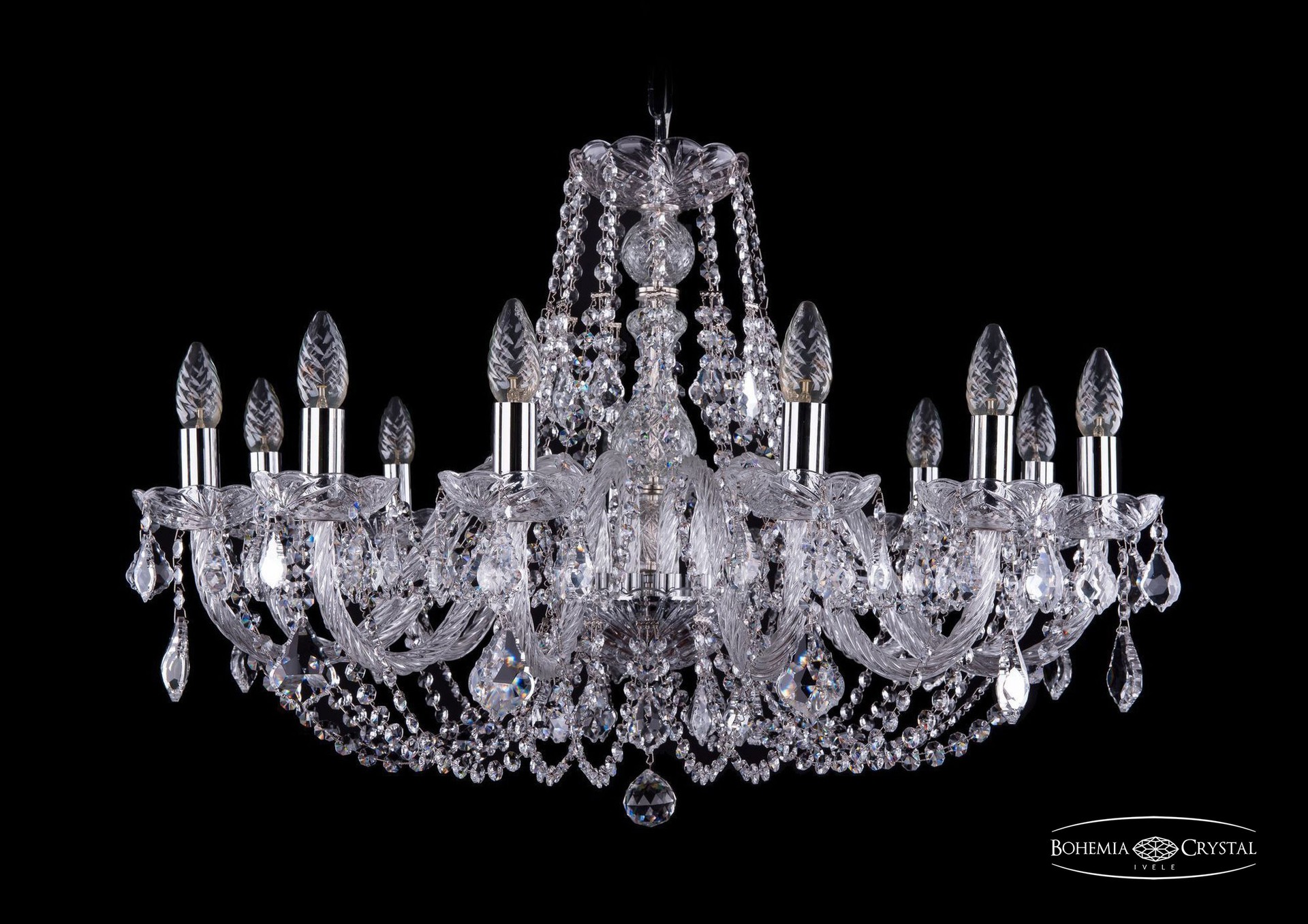 Подвесная хрустальная люстра 1406 Bohemia 1406/12/300 Ni Leafs