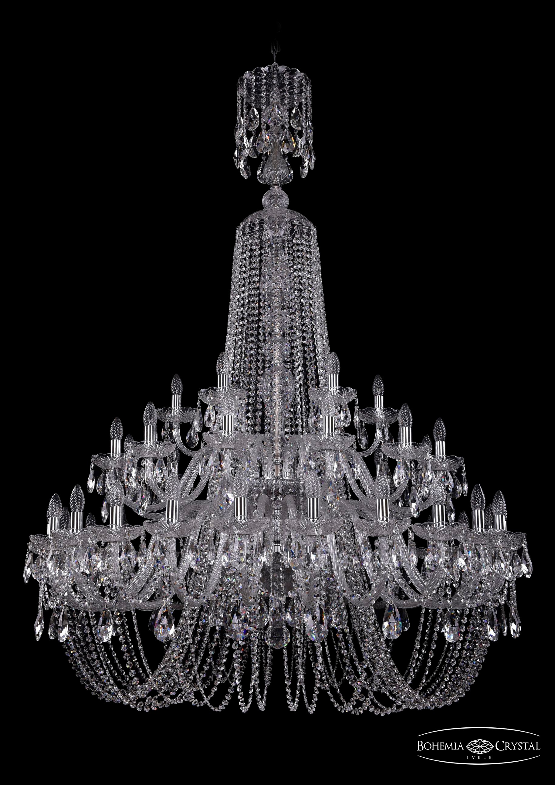 Подвесная хрустальная люстра 1406 Bohemia 1406/24+12+6/460/XL-177/2d Ni