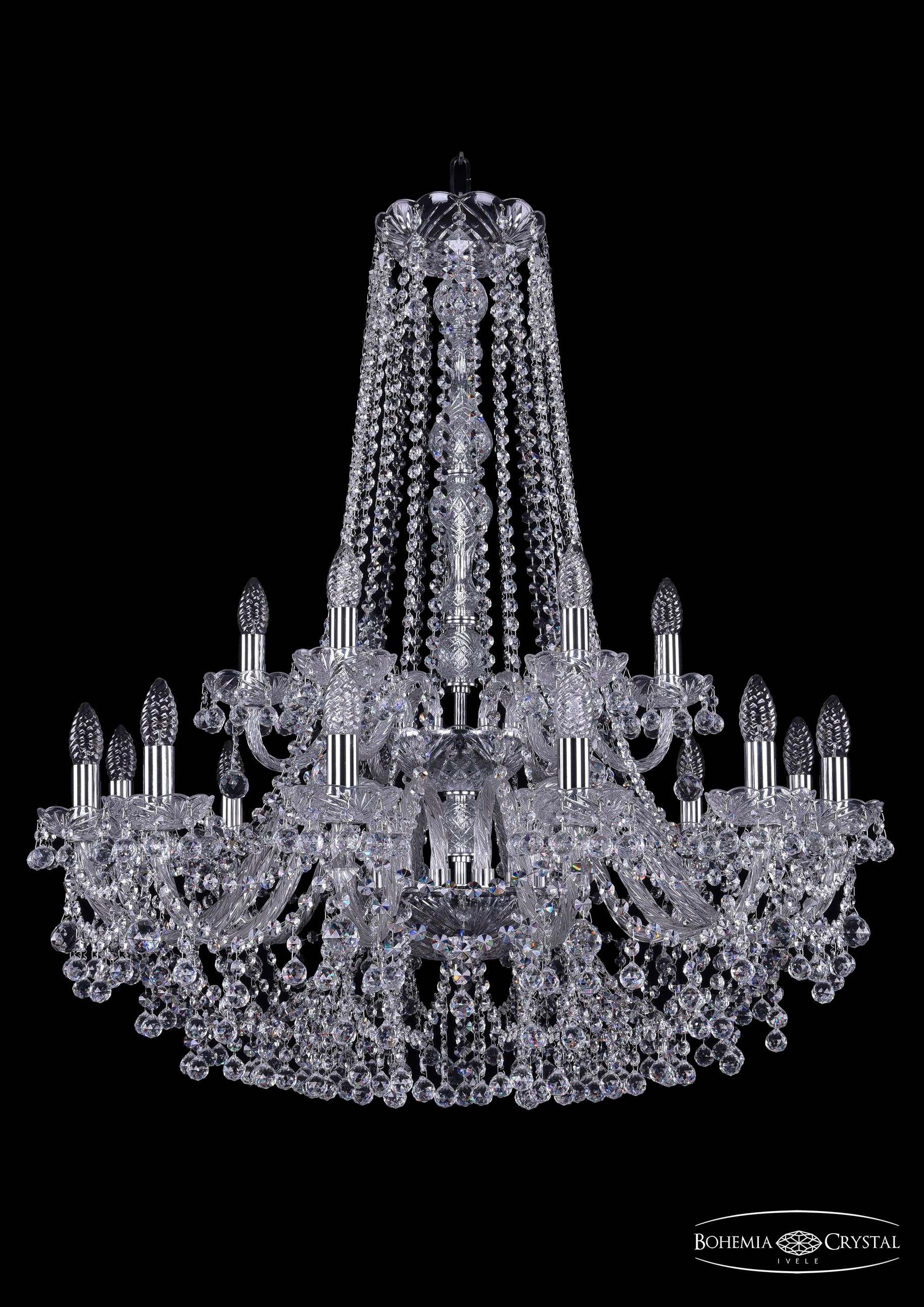 Подвесная хрустальная люстра 1409 Bohemia 1409/12+6/300/h-94/2d Ni