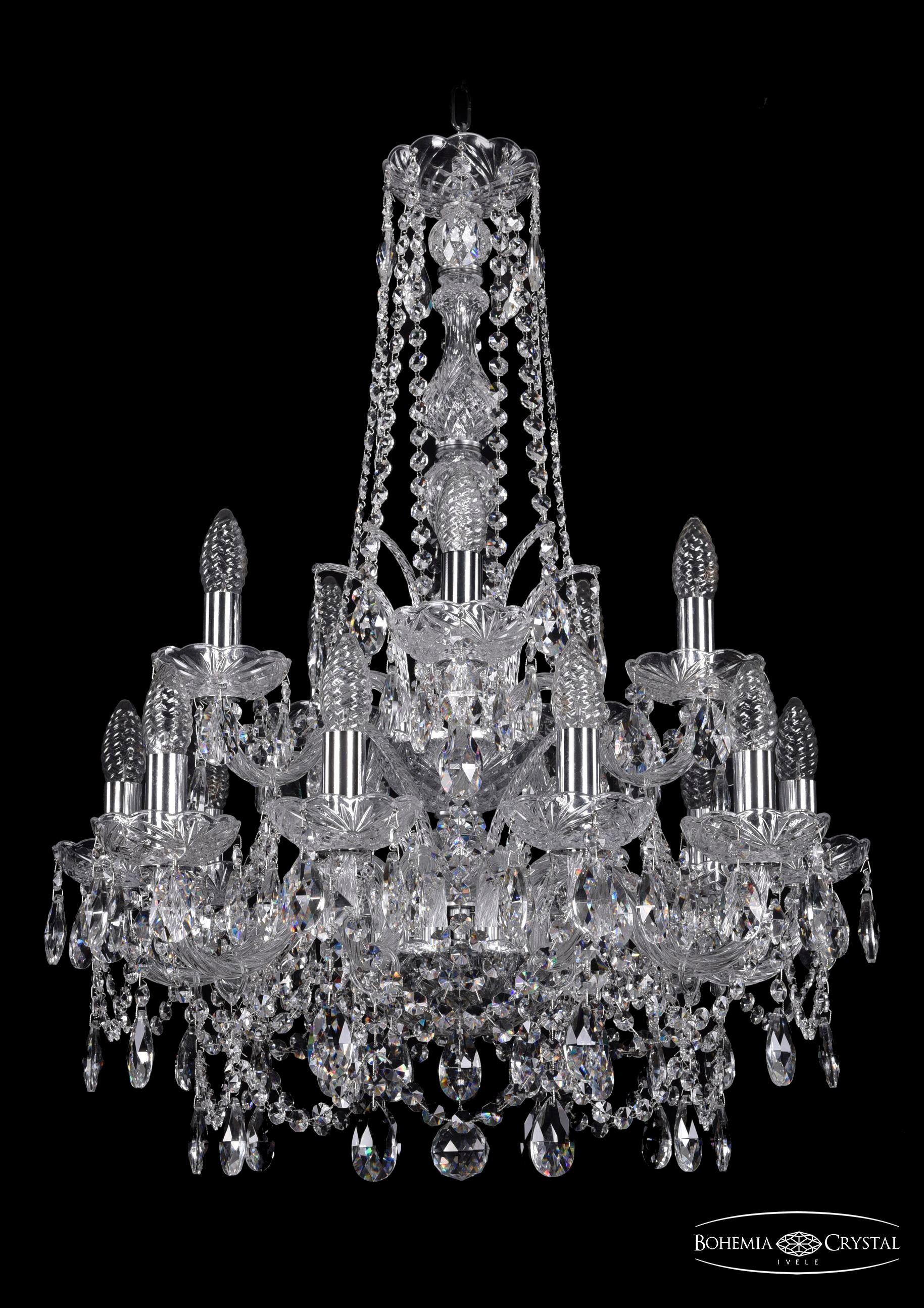 Подвесная хрустальная люстра 1411 Bohemia 1411/10+5/195/h-77/2d Ni
