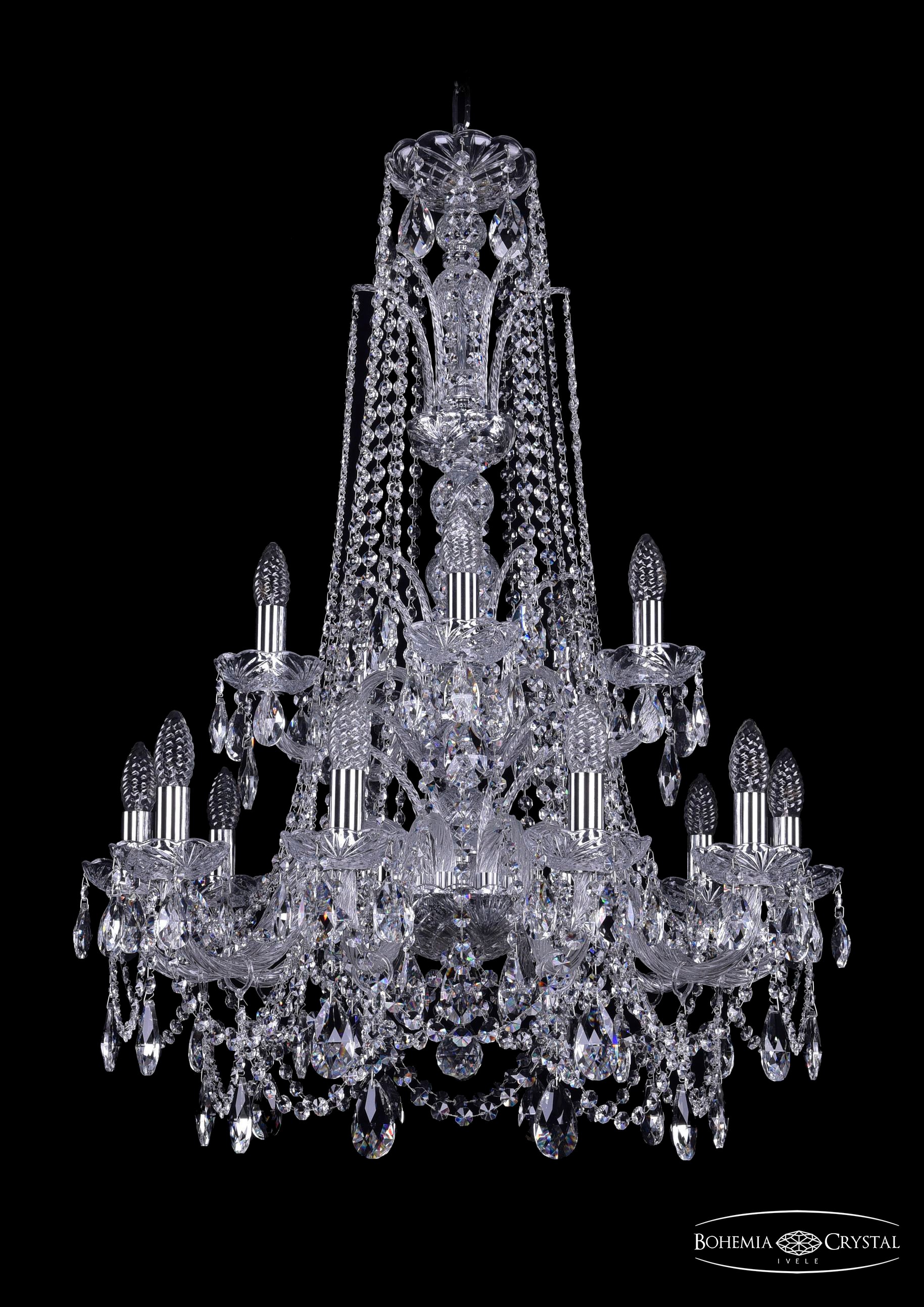 Подвесная хрустальная люстра 1411 Bohemia 1411/10+5/240/XL-94/2d Ni