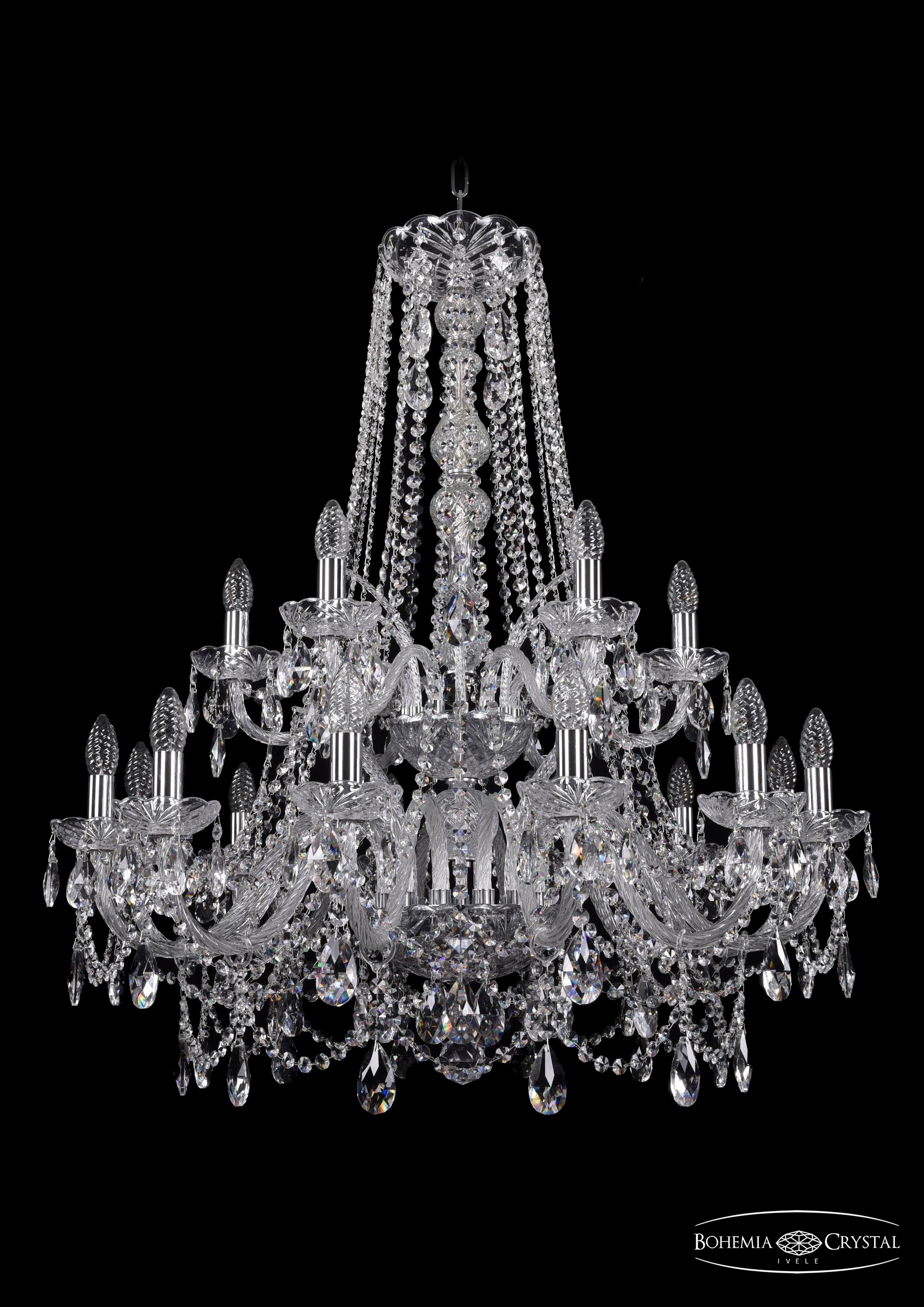 Подвесная хрустальная люстра 1411 Bohemia 1411/12+6/300/h-93/2d Ni