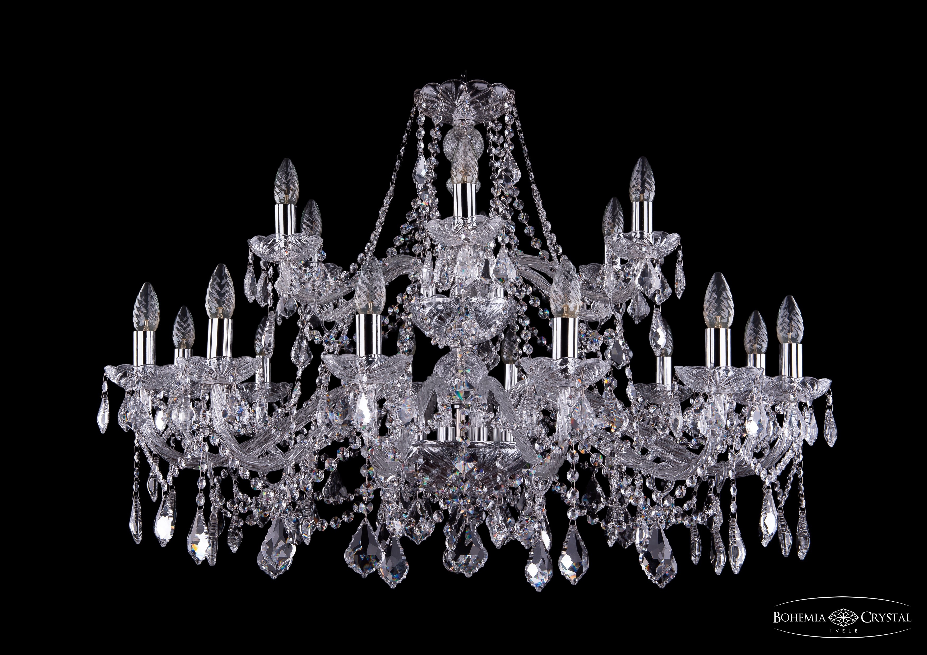 Подвесная хрустальная люстра 1413 Bohemia 1413/12+6/360/2d Ni Leafs