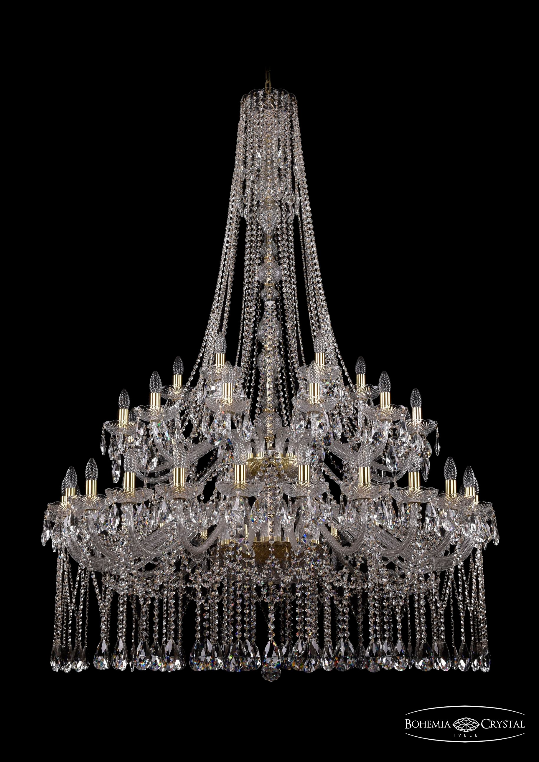 Подвесная хрустальная люстра 1413 Bohemia 1413/24+12+6/460/h-185/2d Ni