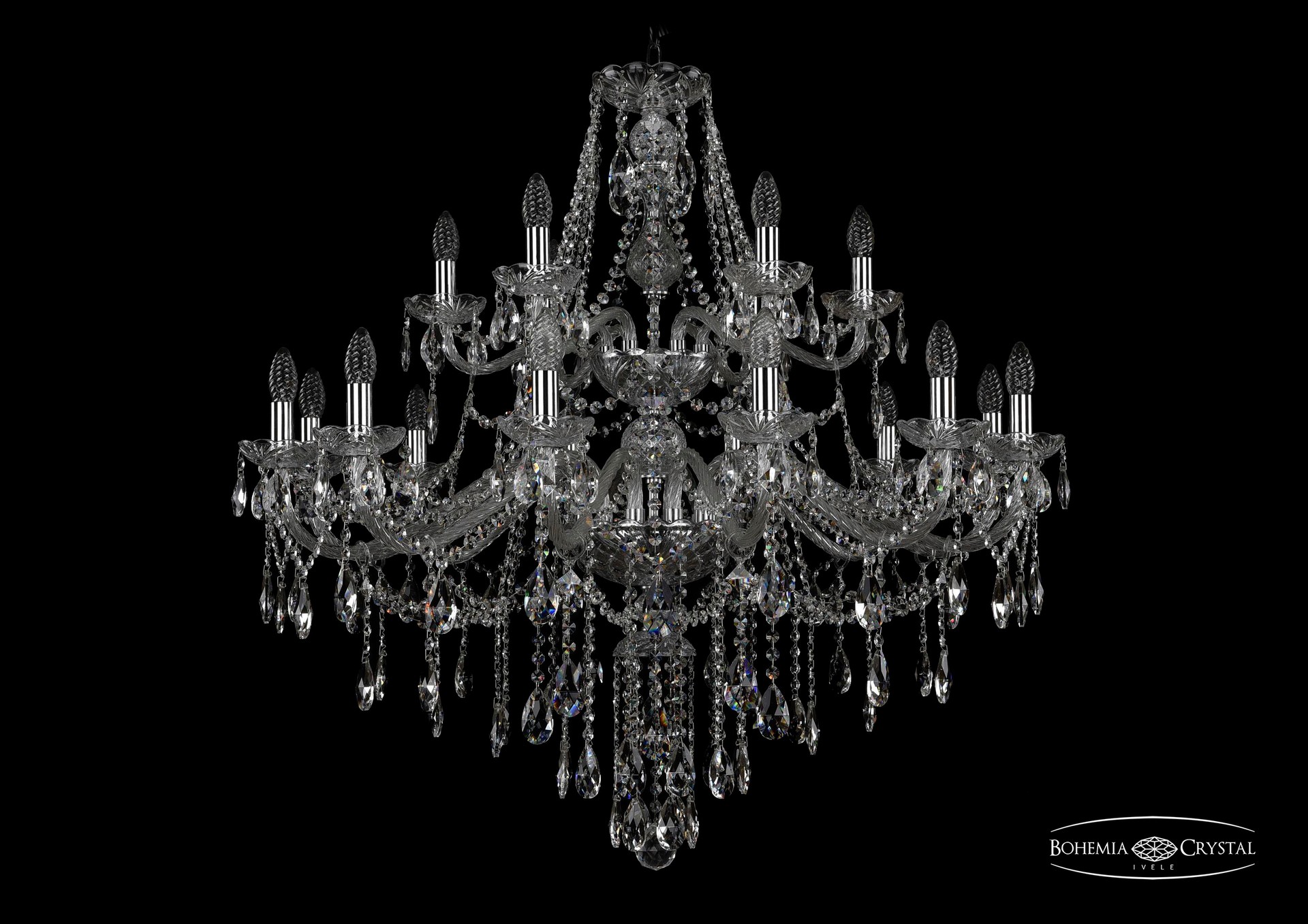 Подвесная хрустальная люстра 1415 Bohemia 1415/12+6/360/2d Ni