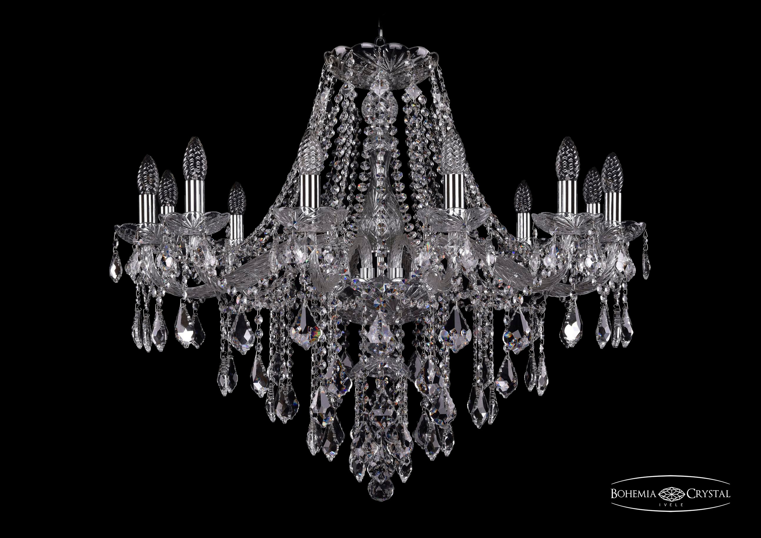 Подвесная хрустальная люстра 1415 Bohemia 1415/12/300 Ni Leafs