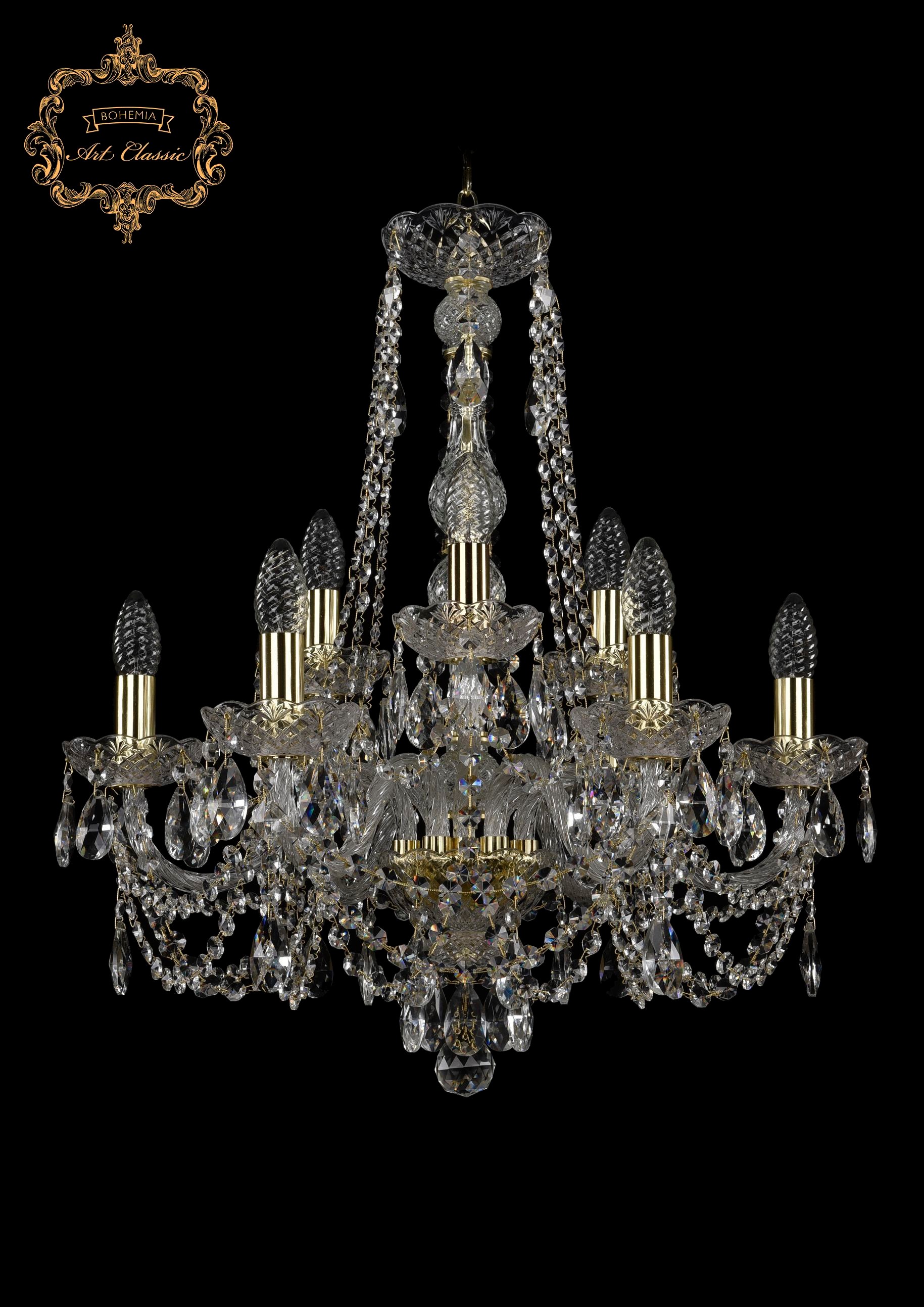 Подвесная хрустальная люстра 11.11 Art Classic 11.11.6+3.195.h-63.Gd.Sp