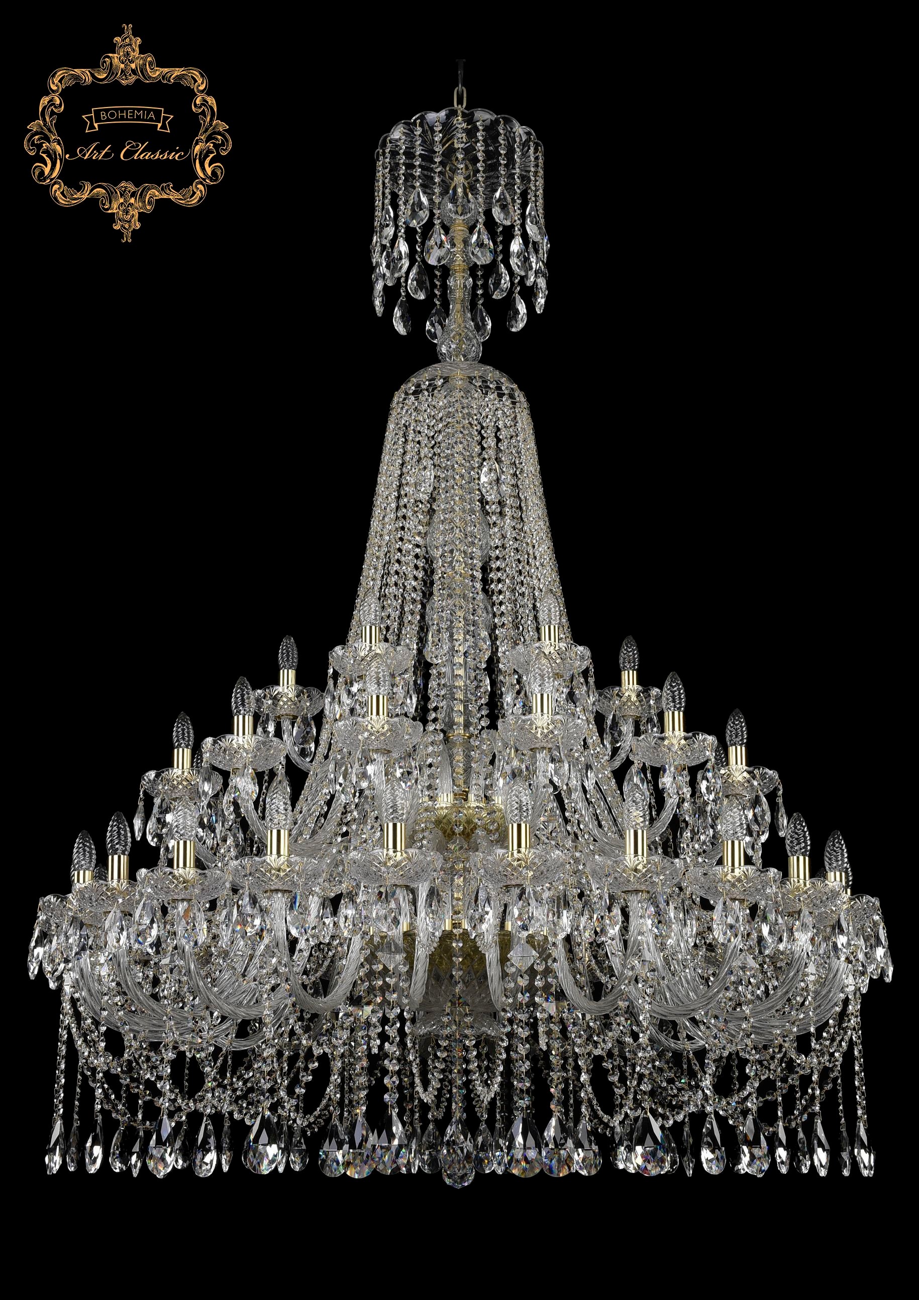 Подвесная хрустальная люстра 11.12 Art Classic 11.12.24+12+6.460.2d.XL-180.Gd.Sp