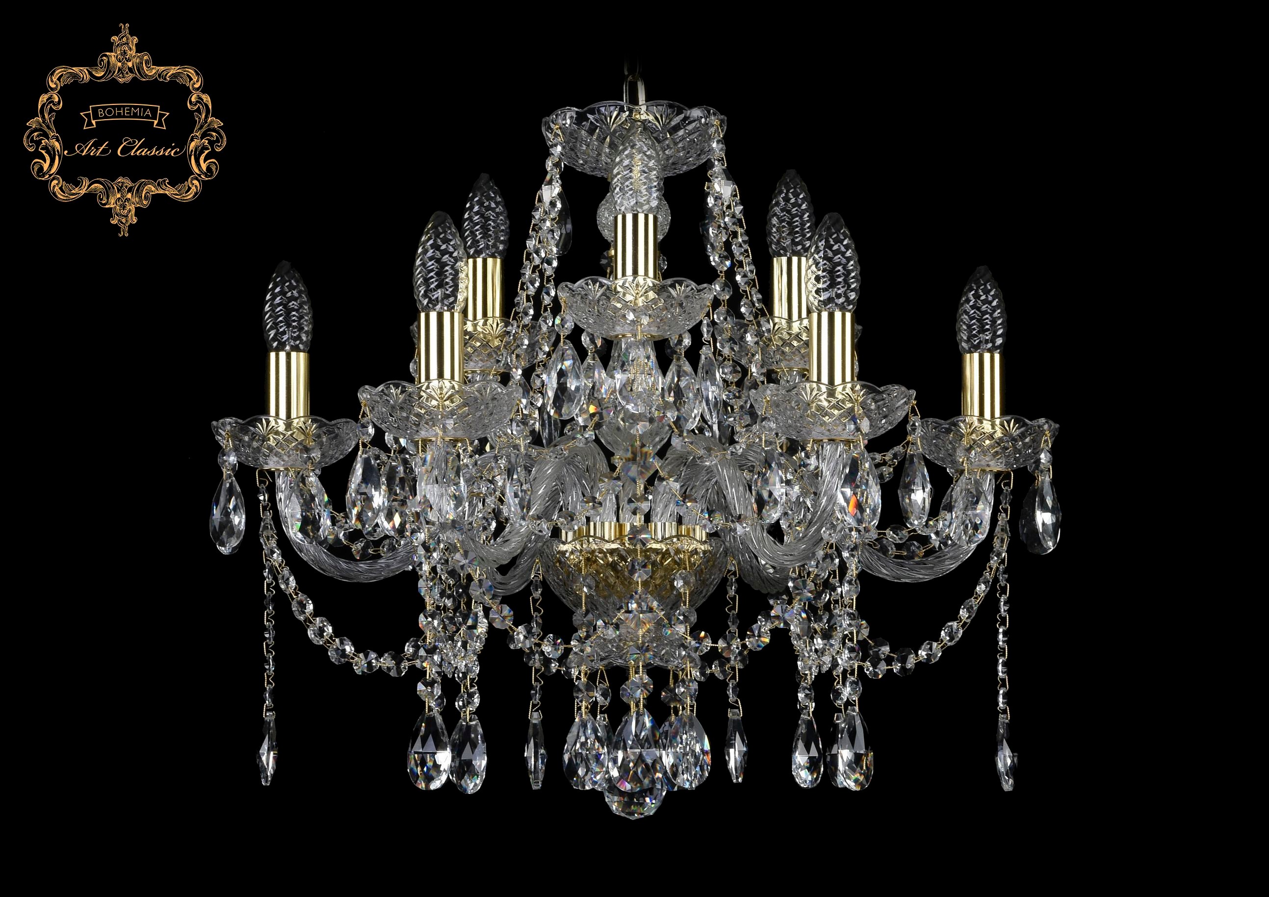 Подвесная хрустальная люстра 11.12 Art Classic 11.12.6+3.195.Gd.Sp