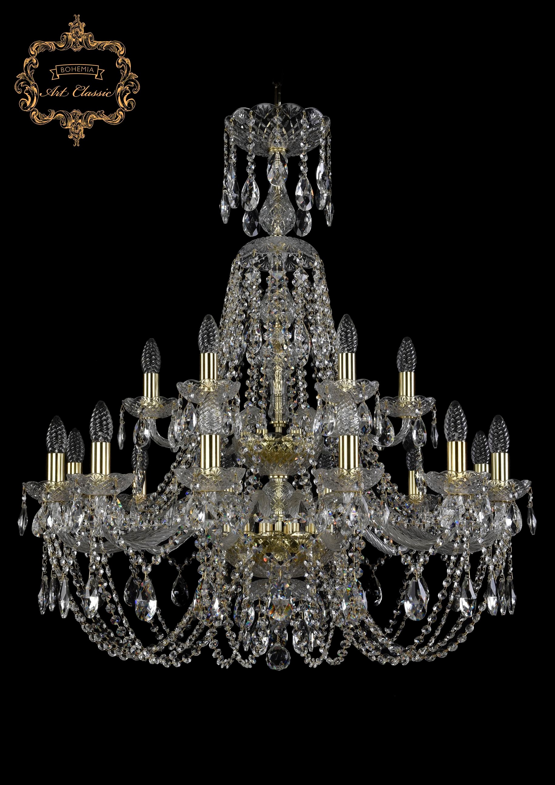 Подвесная хрустальная люстра 11.21 Art Classic 11.21.12+6.300.2d.XL-95.Gd.Sp