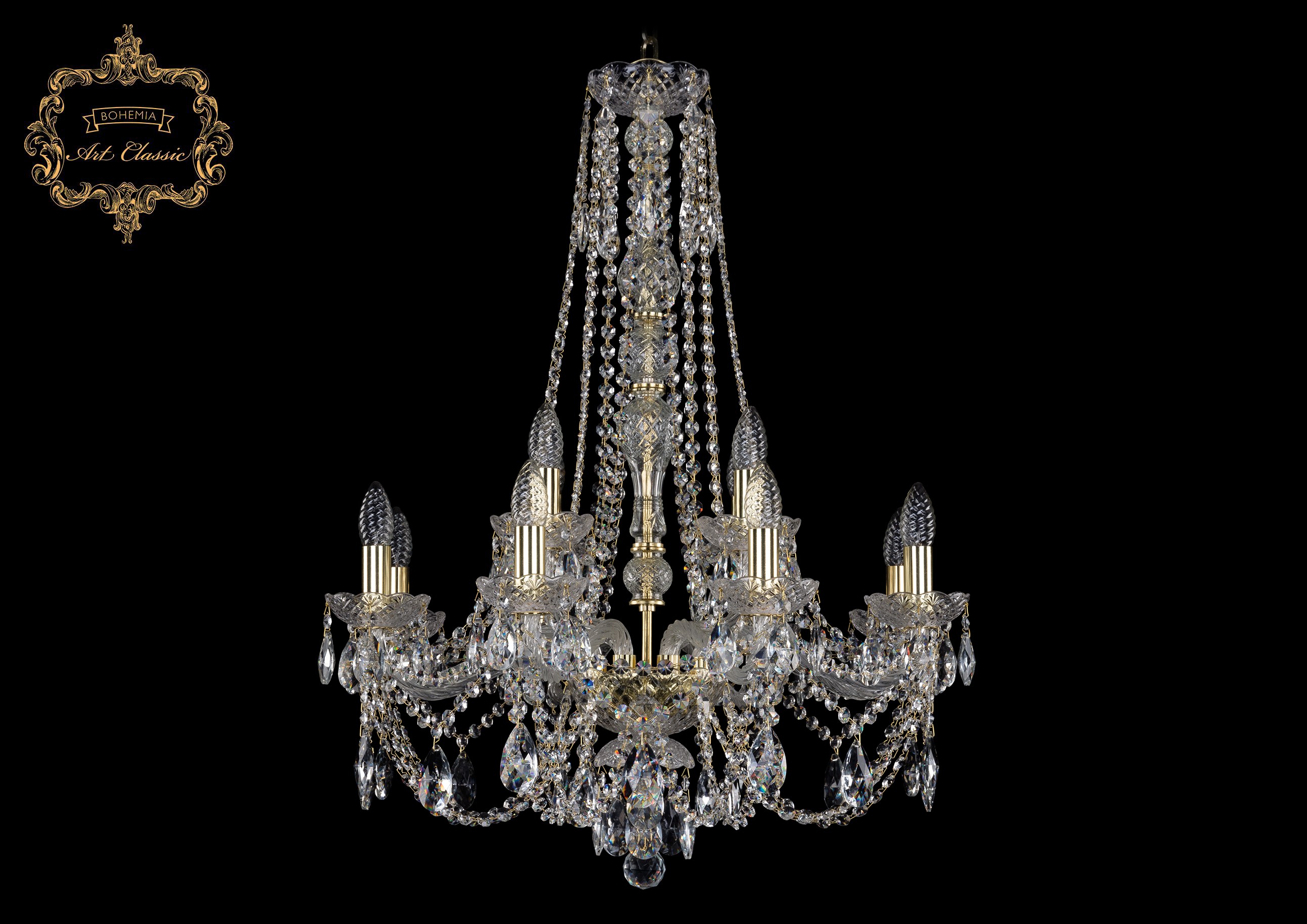 Подвесная хрустальная люстра 11.21 Art Classic 11.21.8+4.220.h-80.Gd.Sp