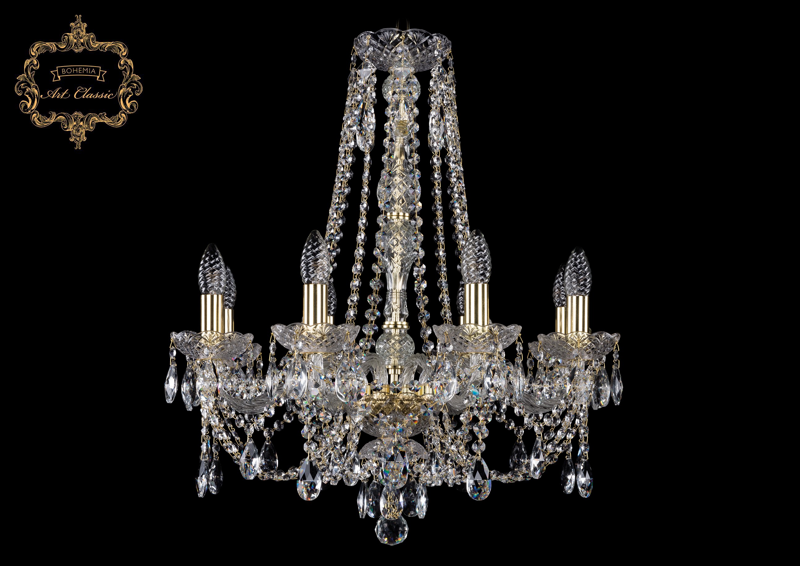 Подвесная хрустальная люстра 11.21 Art Classic 11.21.8.200.h-65.Gd.Sp