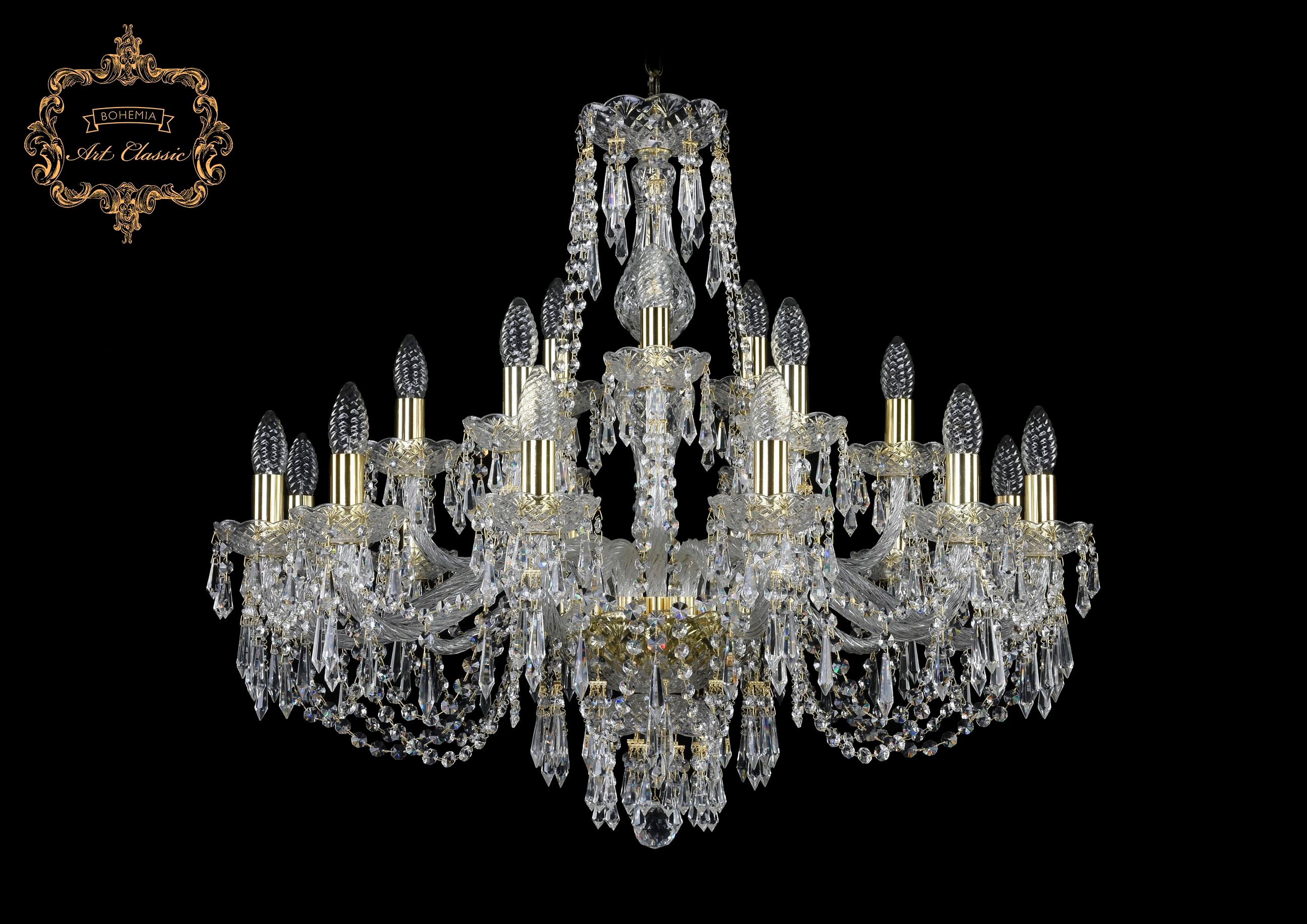 Подвесная хрустальная люстра 11.23 Art Classic 11.23.12+6+3.300.Gd.Dr