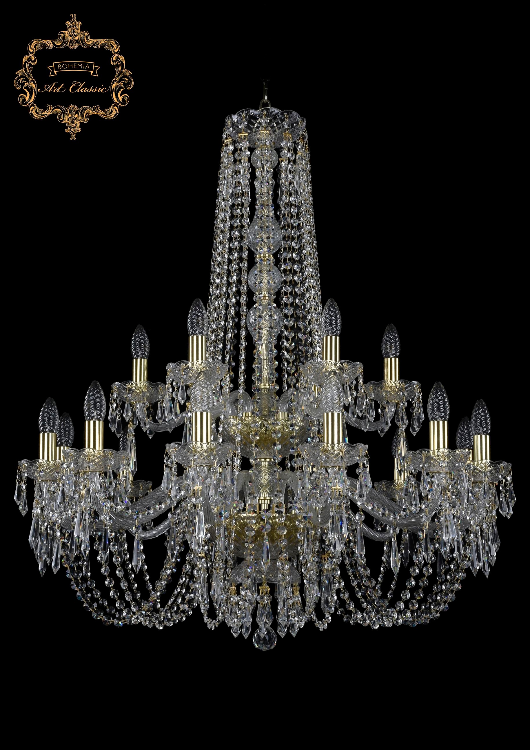 Подвесная хрустальная люстра 11.23 Art Classic 11.23.12+6.300.2d.h-94.Gd.Dr