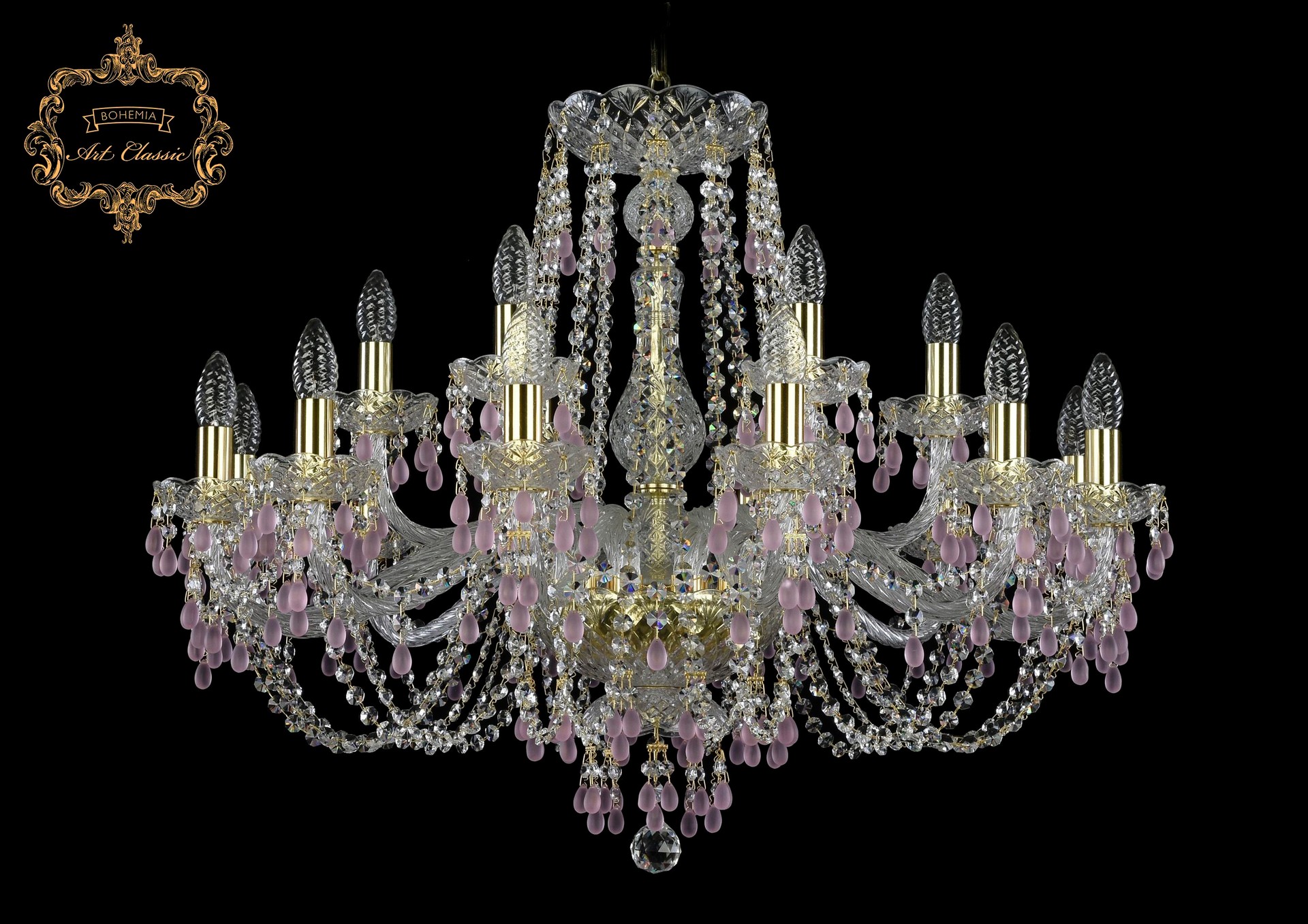 Подвесная хрустальная люстра 11.24 Art Classic 11.24.12+6.300.Gd.V7010
