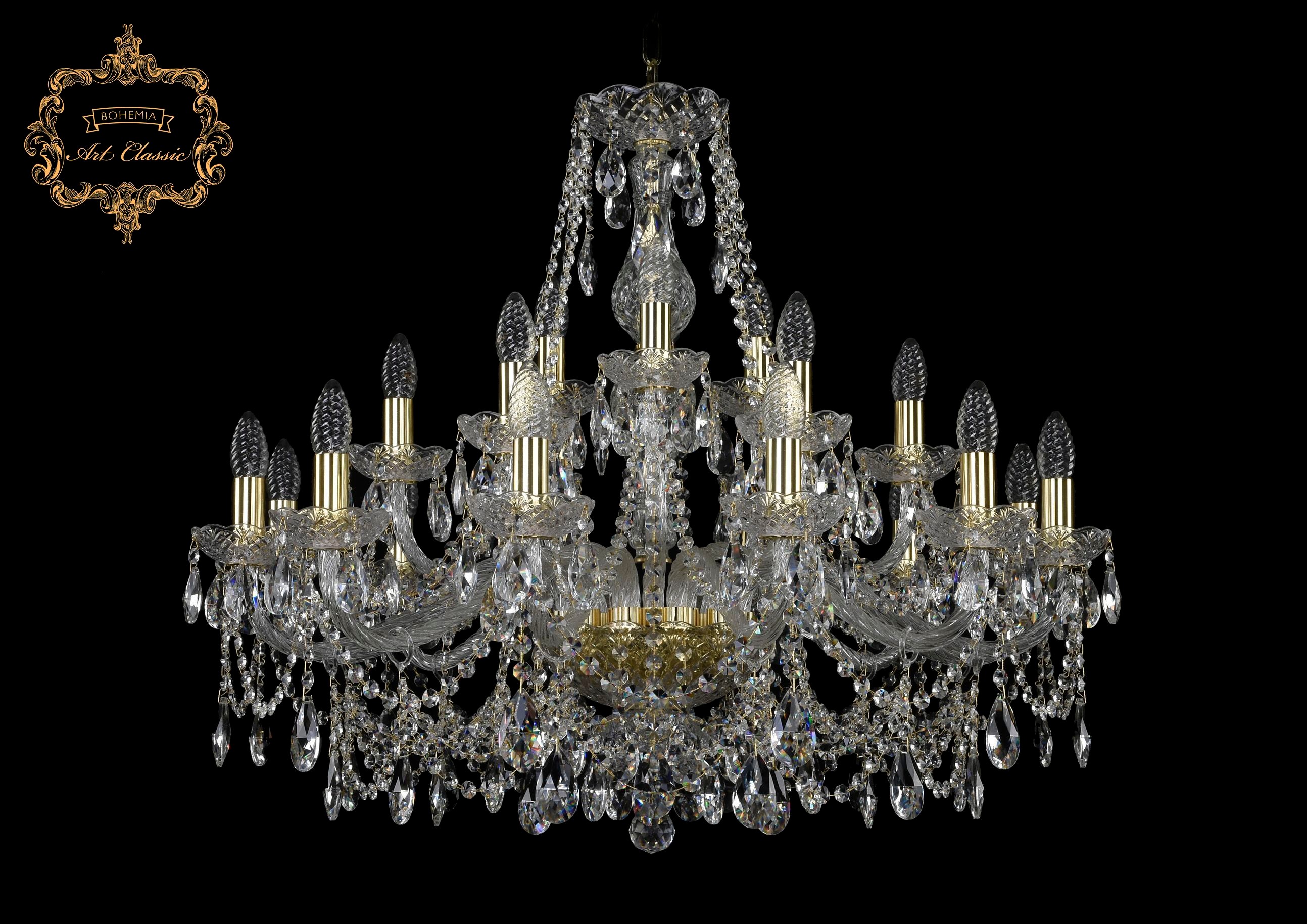 Подвесная хрустальная люстра 11.25 Art Classic 11.25.12+6+3.300.Gd.Sp