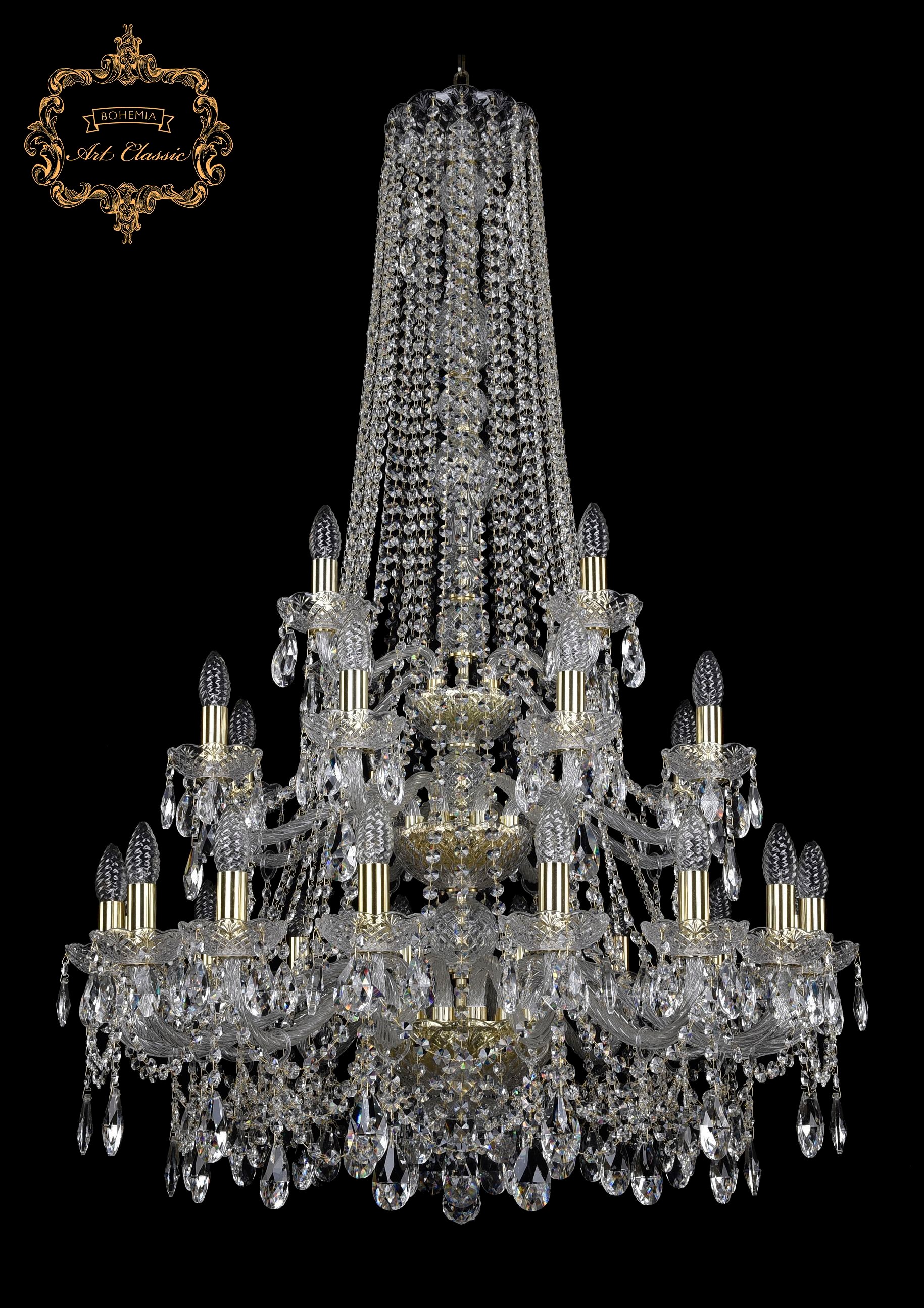 Подвесная хрустальная люстра 11.25 Art Classic 11.25.16+8+4.300.3d.h-128.Gd.Sp