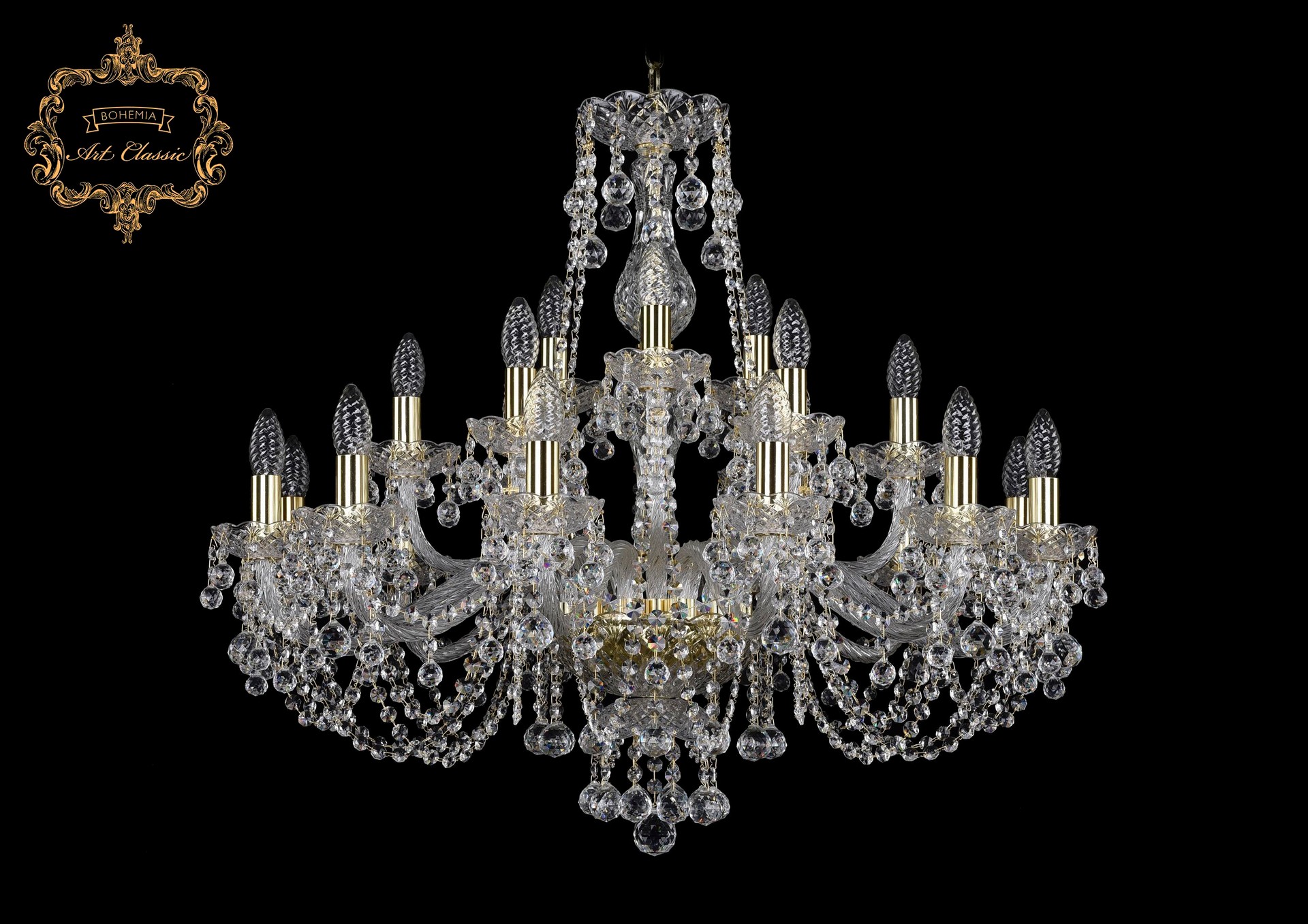 Подвесная хрустальная люстра 11.26 Art Classic 11.26.12+6+3.300.Gd.B