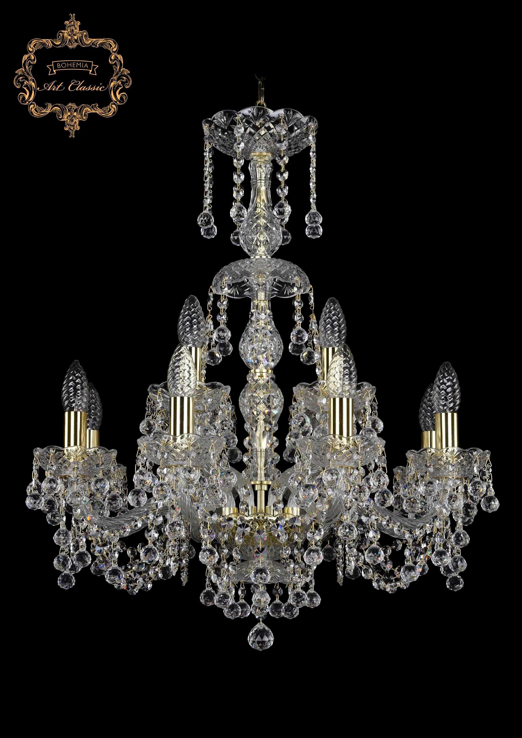 Подвесная хрустальная люстра 11.26 Art Classic 11.26.8+4.200.XL-66.Gd.B