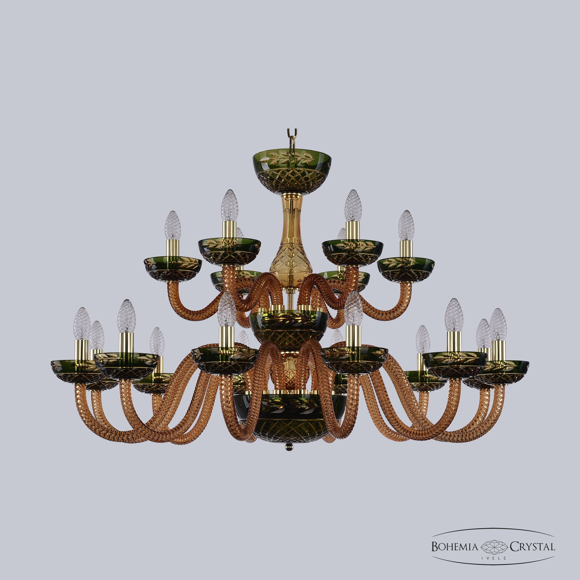 Люстра многоярусная 1308 1308/12+6/360/2d G Am/Amber-Green/H-1J Bohemia